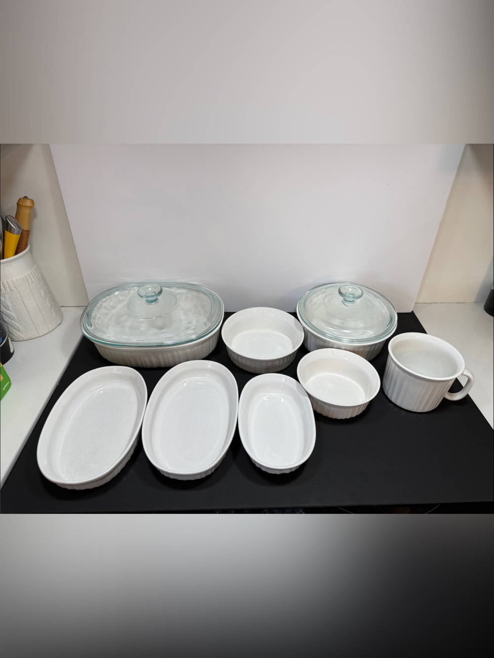 Corningware White Ceramic Bake and Serving Set with Glass Lids